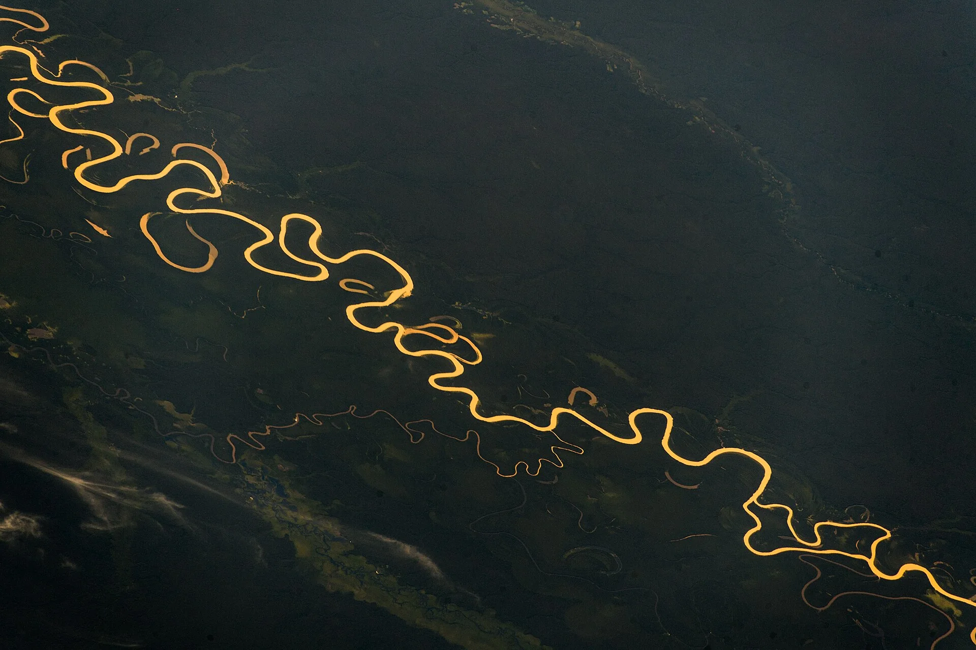 an aerial view of the Amazon river basin in northern Brazil.