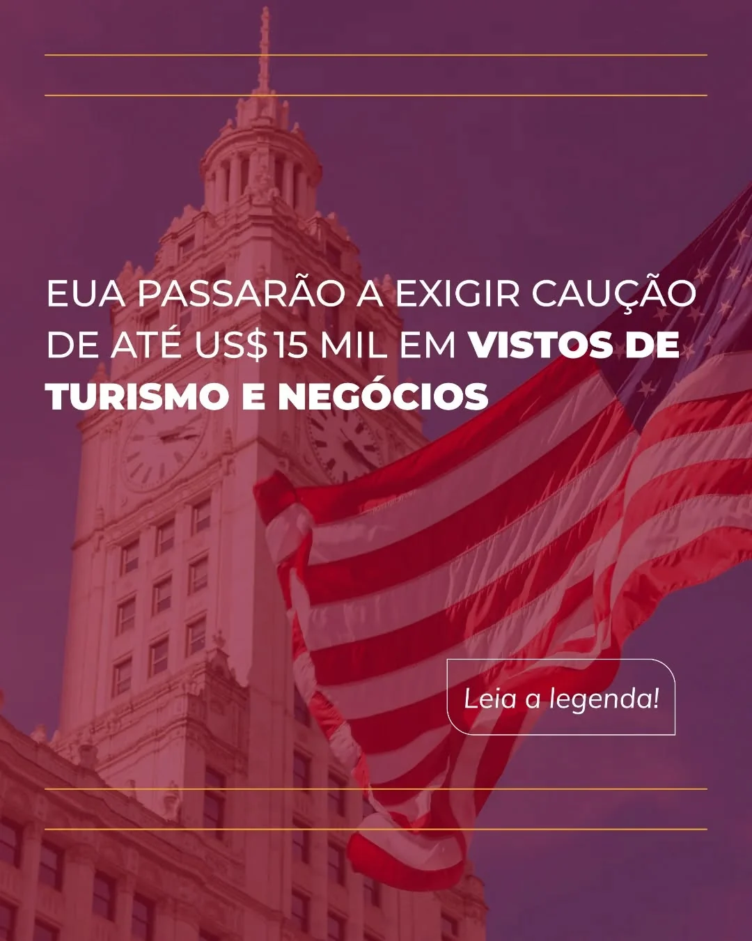 A partir de 20 de agosto de 2025, os Estados Unidos iniciarão um programa piloto de 12 meses que poderá exigir depósitos de até US$ 15 mil para solicitantes de vistos B1 (negócios) ou B2 (turismo) provenientes de países com altas taxas de permanência irregular ou sistemas de verificação considerados deficientes.