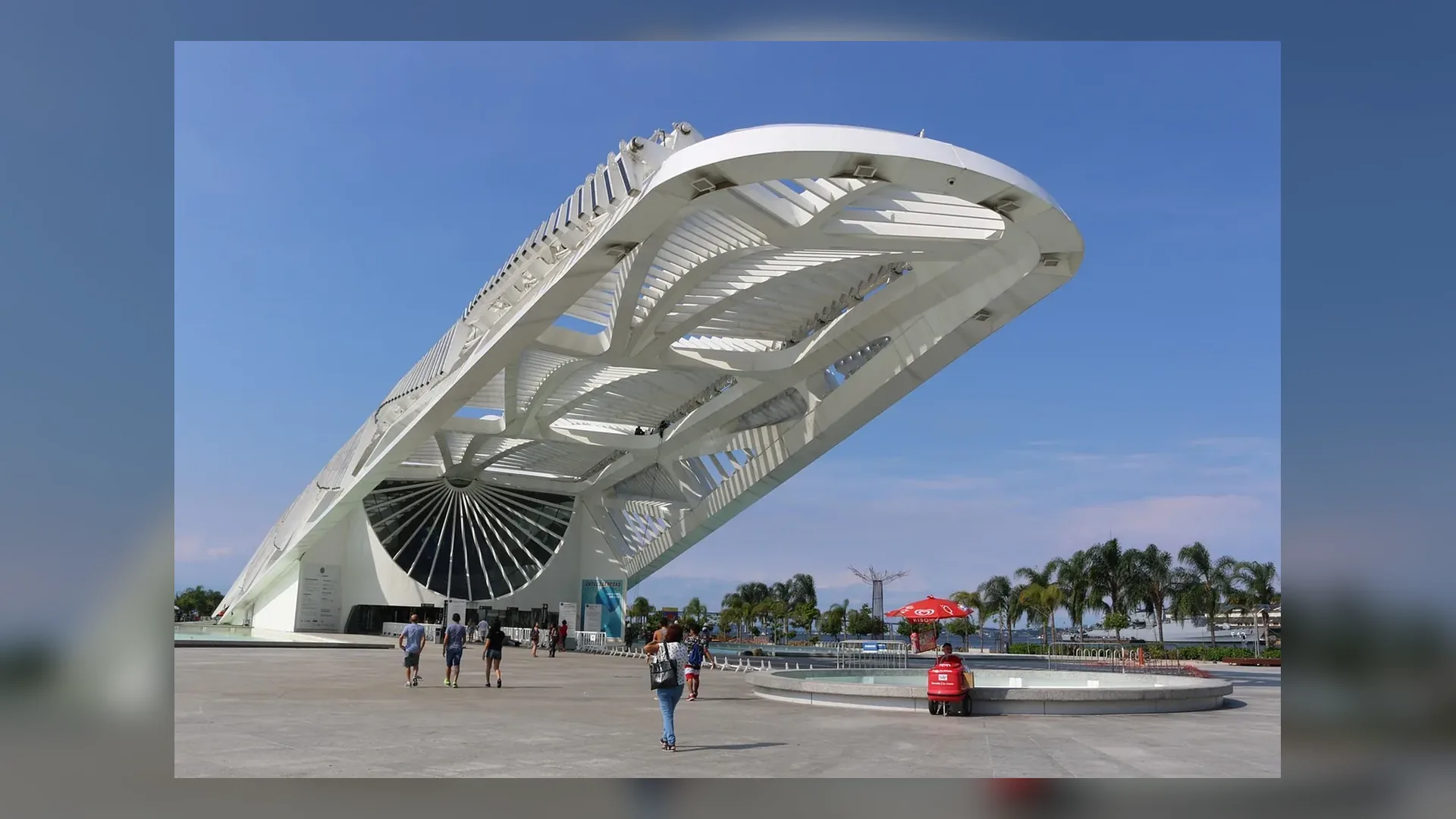 Museum of Contemporary Art in Niteroi beachfront view in Brazil.
